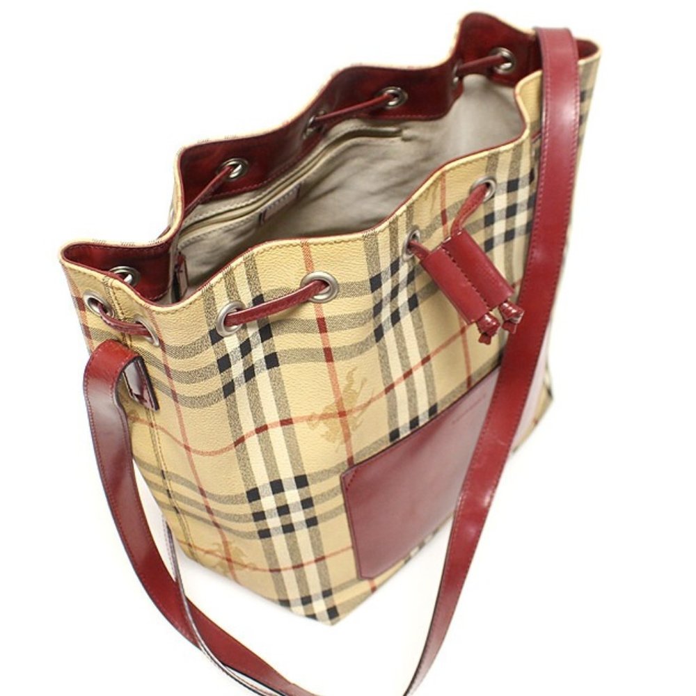 BURBERRY Haymarket Check Drawstring Bucket Shoulder Bag - Picture 5 of 16